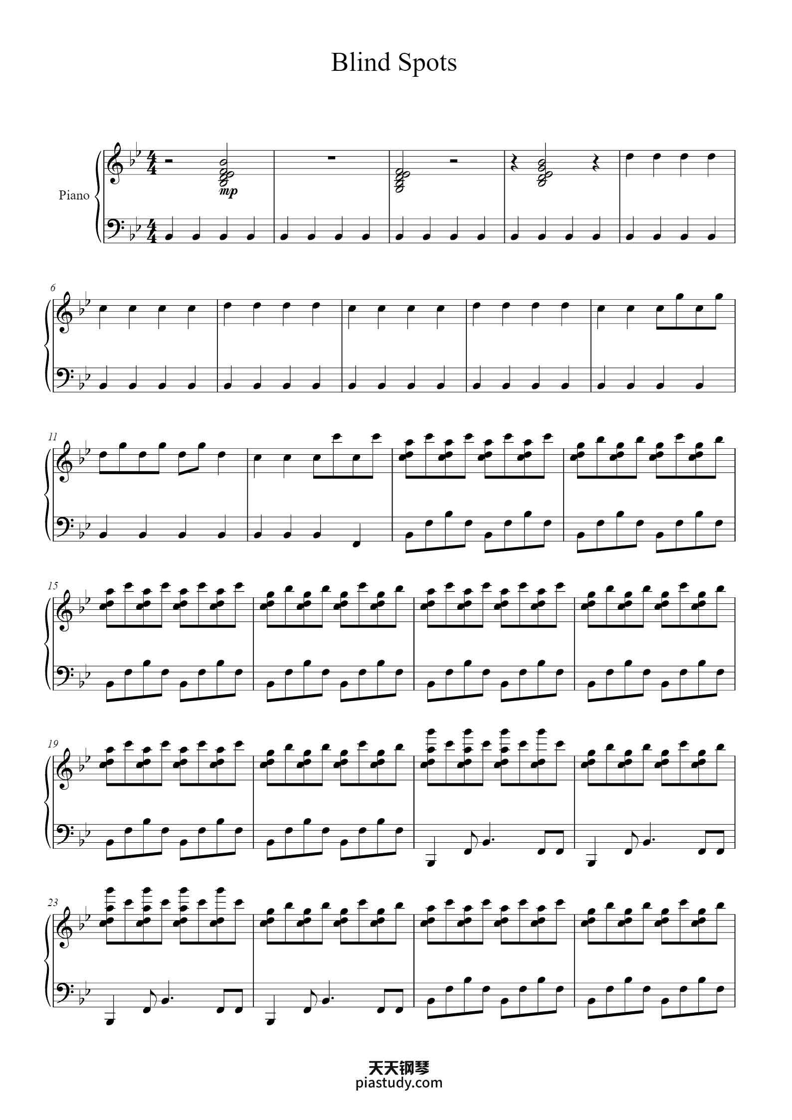Blind Spots钢琴谱 - C418 - free piano sheet music - PiaNoproblem