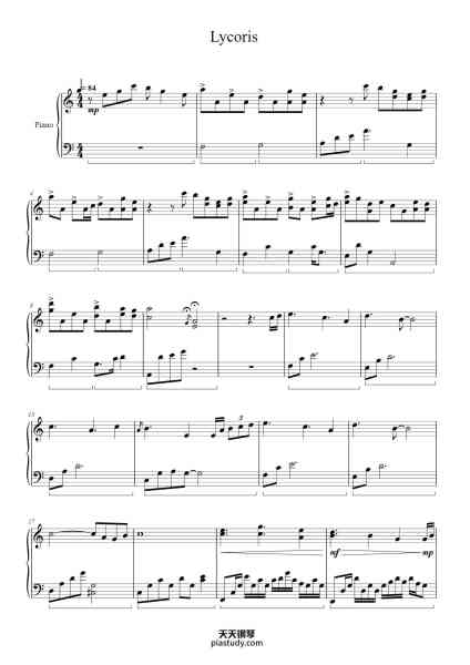 “Lycoris”钢琴谱-Composer: まふまふ (Mafumafu)
Transcriber: Priscy123
-免费下载-天天钢琴