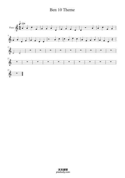 “Ben 10 Theme”钢琴谱-Arr. Tyler Le-免费下载-天天钢琴