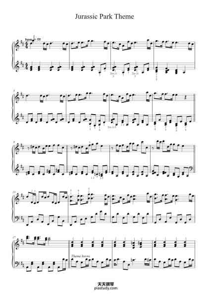 “Jurassic Park Theme”钢琴谱-John Williams-免费下载-天天钢琴