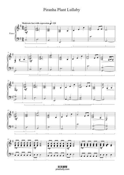 “Piranha Plant Lullaby”钢琴谱-Koji Kondo-免费下载-天天钢琴