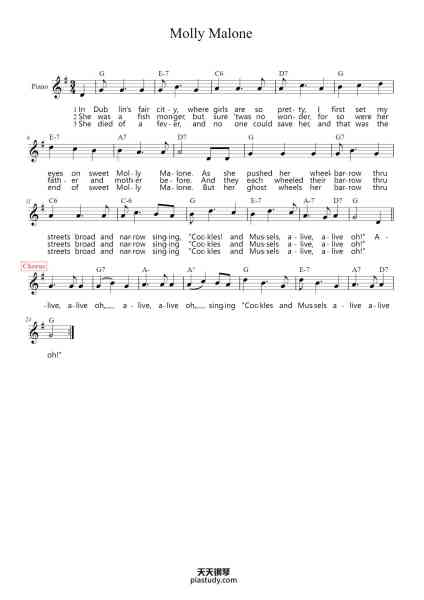 “Molly Malone”钢琴谱-Traditional Irish Folk Song-免费下载-天天钢琴