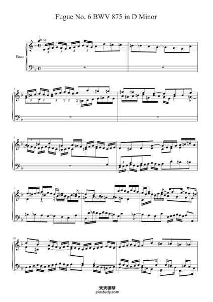 “Fugue No. 6 in D Minor, BWV 875”钢琴谱-Johann Sebastian Bach (1685 ? 1750)-免费下载-天天钢琴