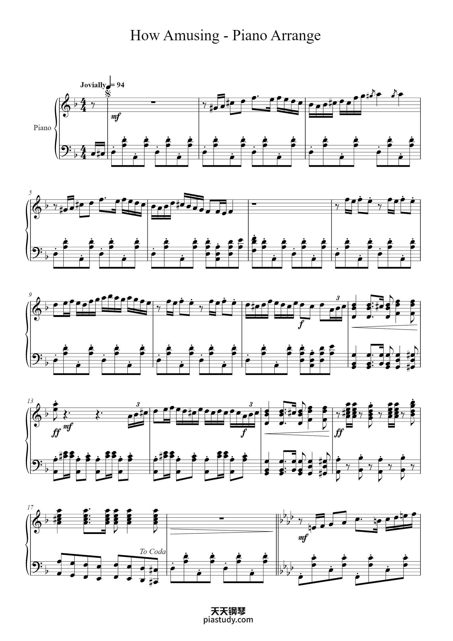 How Amusing - Piano Arrange钢琴谱 - Yasunori Nishiki - free piano sheet ...