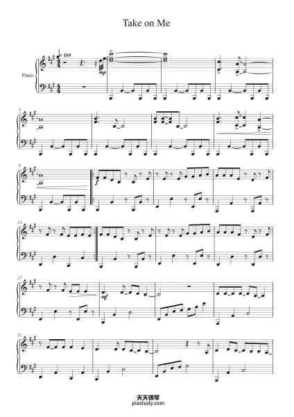 “Take on Me”钢琴谱-Hughckens-免费下载-天天钢琴