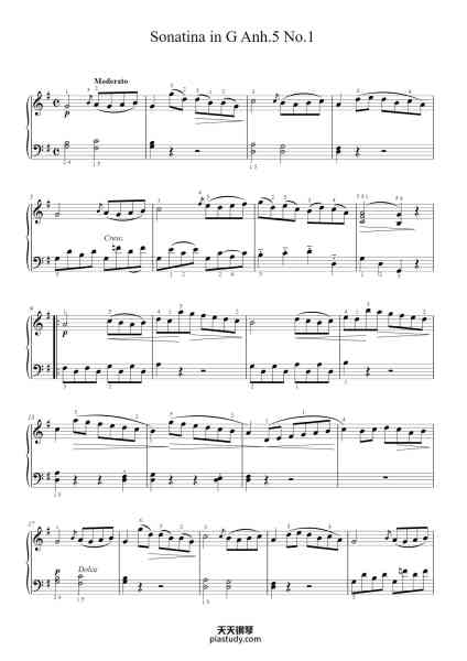 “Sonatina in G Major, Anh. 5 No. 1”钢琴谱-Anh.5-免费下载-天天钢琴