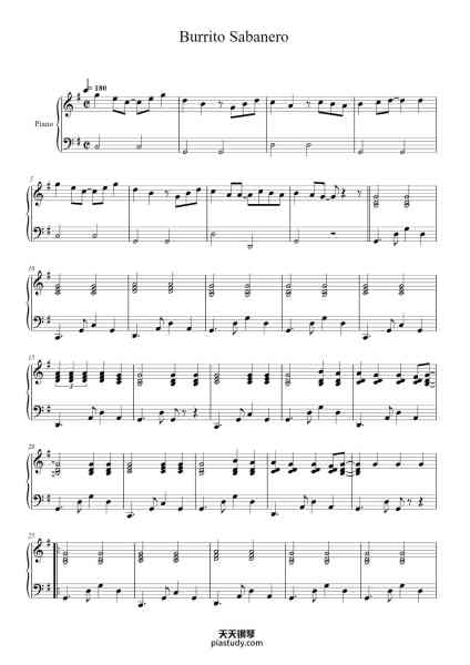 “Burrito Sabanero”钢琴谱-Arr By Gabriel Harrison-免费下载-天天钢琴