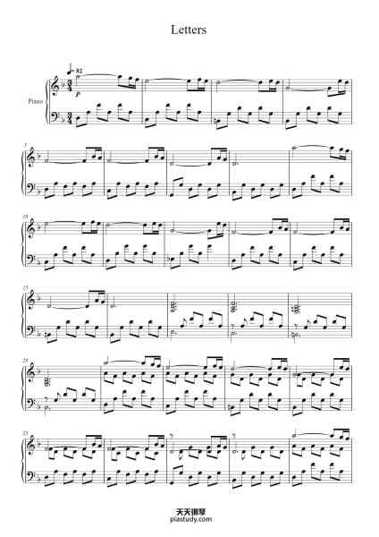 “Letters”钢琴谱-Abel Korzeniowski -免费下载-天天钢琴