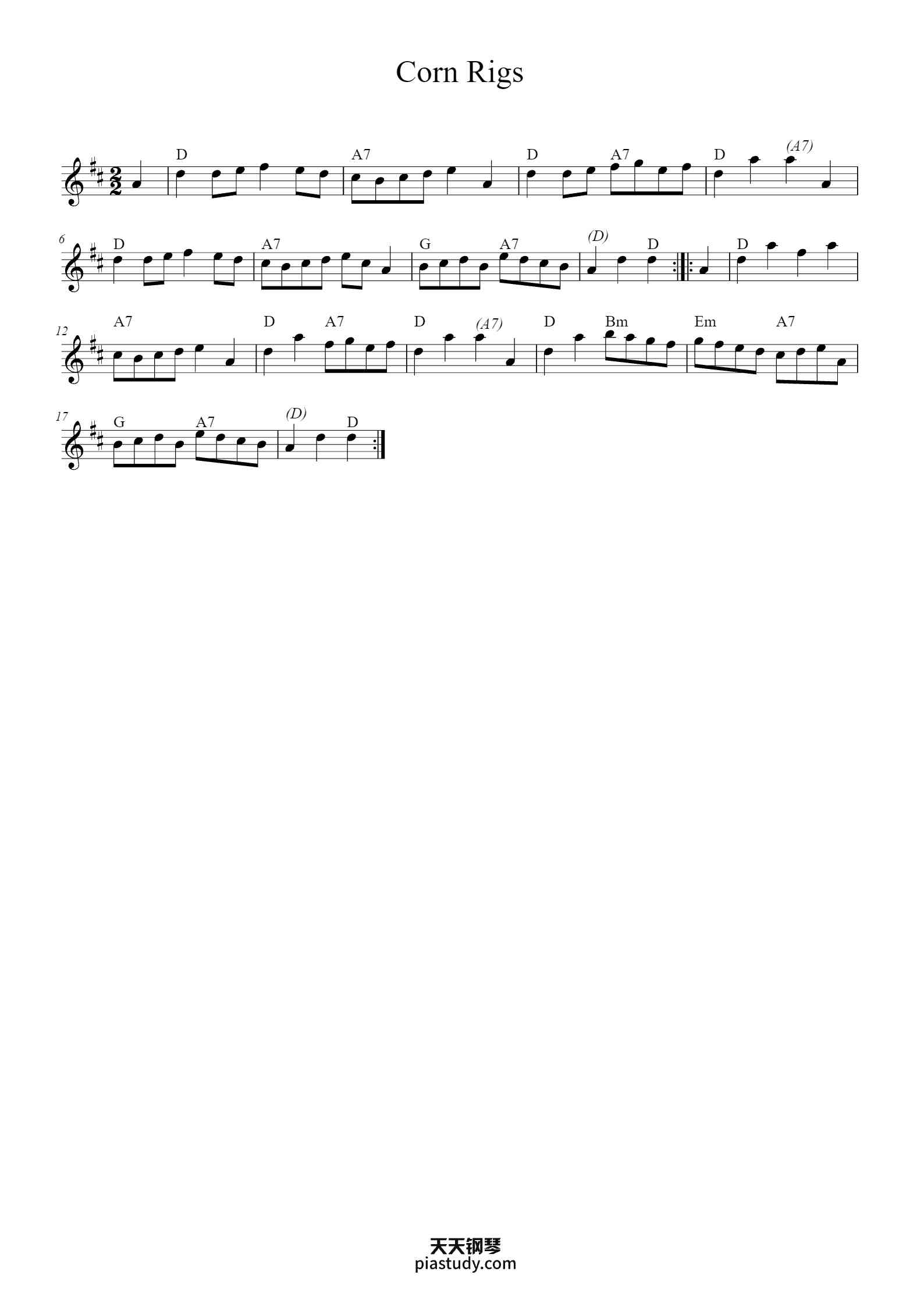 Corn Riggs Notes Corn Rigs钢琴谱 - Ayana Preston - free piano sheet music - PiaNoproblem