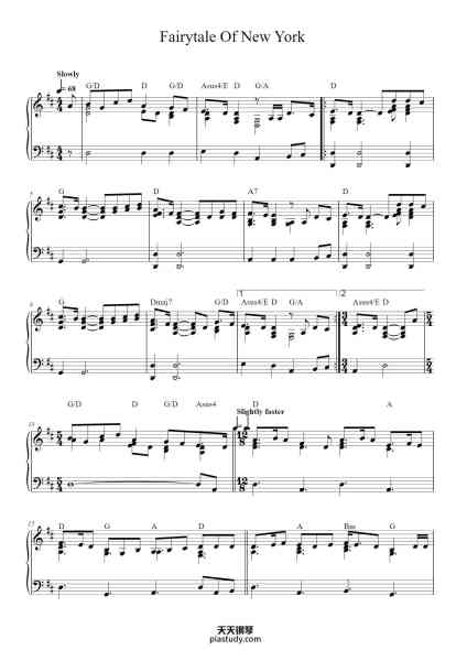 “Fairytale Of New York”钢琴谱-Words & Music by Shane MacGowan & Jem Finer-免费下载-天天钢琴
