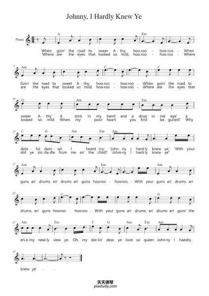 “Johnny, I Hardly Knew Ye”钢琴谱-Misc Traditional-免费下载-天天钢琴