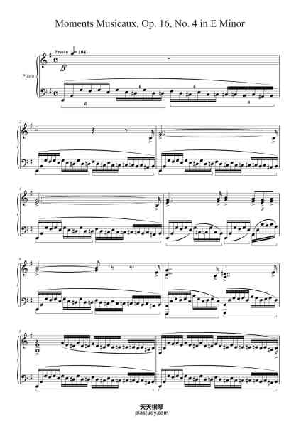 “Moments Musicaux, Op. 16, No. 4 in E Minor”钢琴谱-Sergei Vasilievich Rachmaninoff
(1873 - 1943)-免费下载-天天钢琴