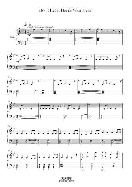 “Don't Let It Break Your Heart”钢琴谱-Arranged by Erica H-免费下载-天天钢琴