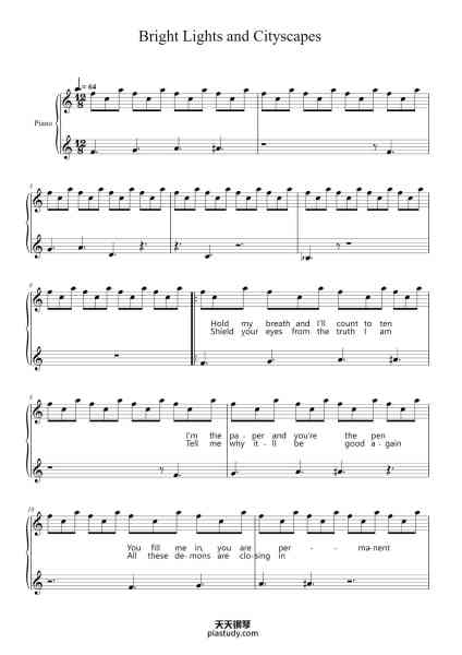 “Bright Lights and Cityscapes”钢琴谱-Sara Bareilles-免费下载-天天钢琴