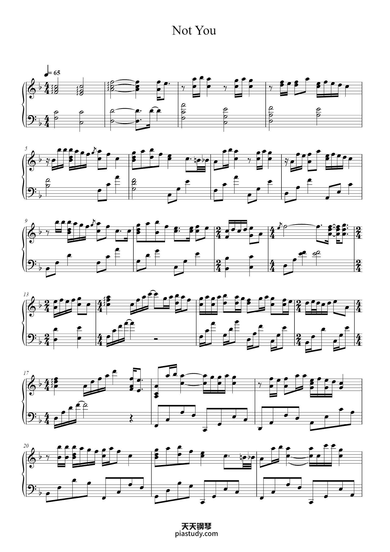 'Not You' - Piano Sheet Music By Alan Walker;Emma Steinbakken | TOPiano