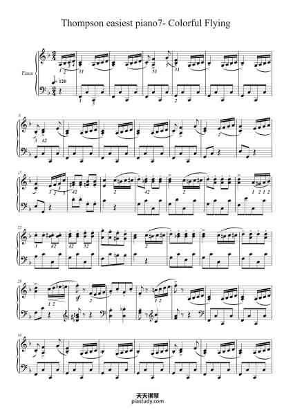 “Thompson easiest piano7- Colorful Flying”钢琴谱-John Thompson-免费下载-天天钢琴