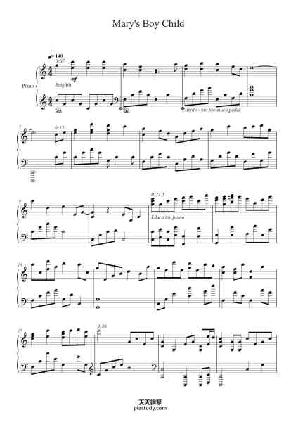“Mary's Boy Child”钢琴谱-Murtor-免费下载-天天钢琴