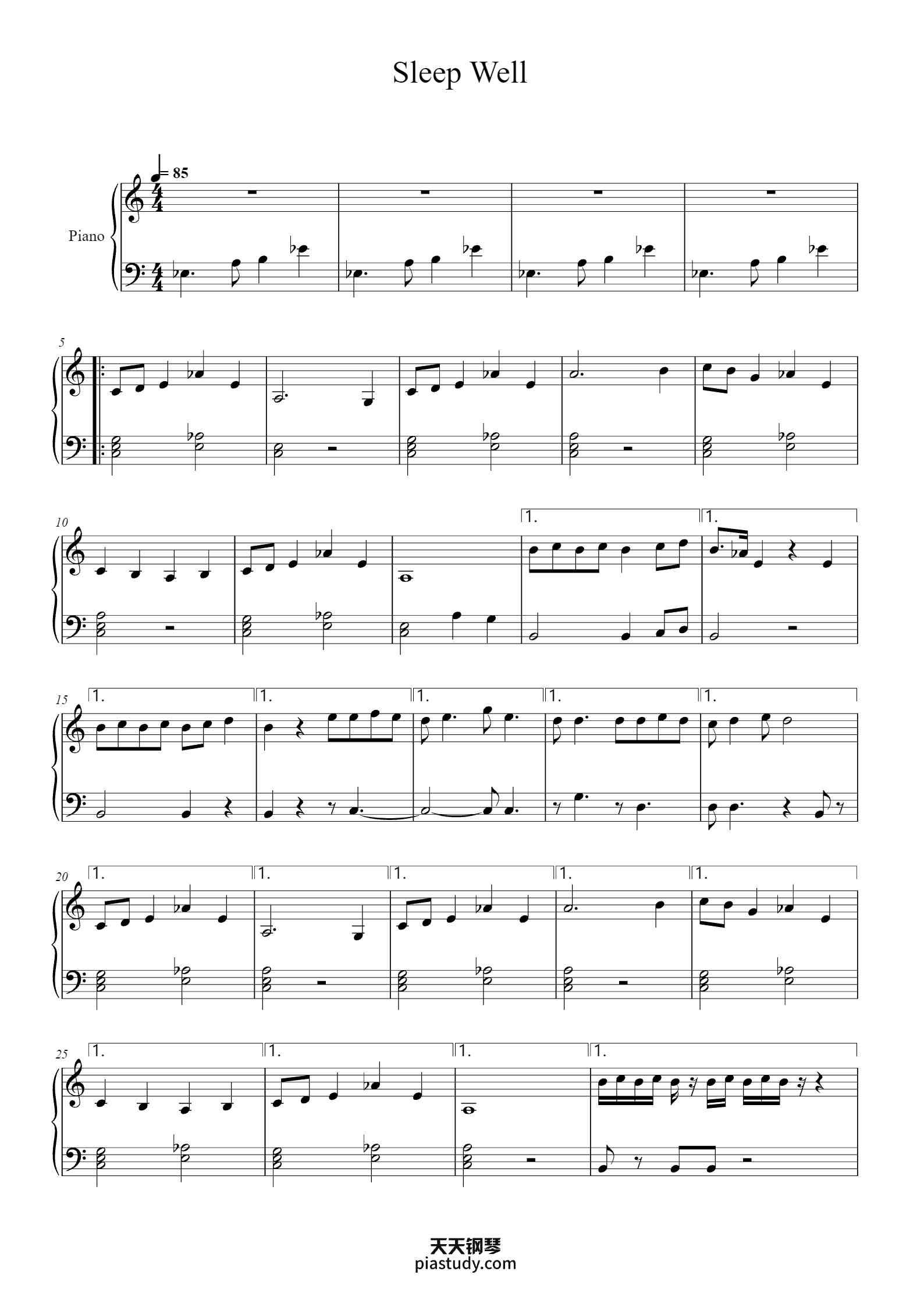 'Sleep Well' - Piano Sheet Music By CG5 arr.Marios | TOPiano