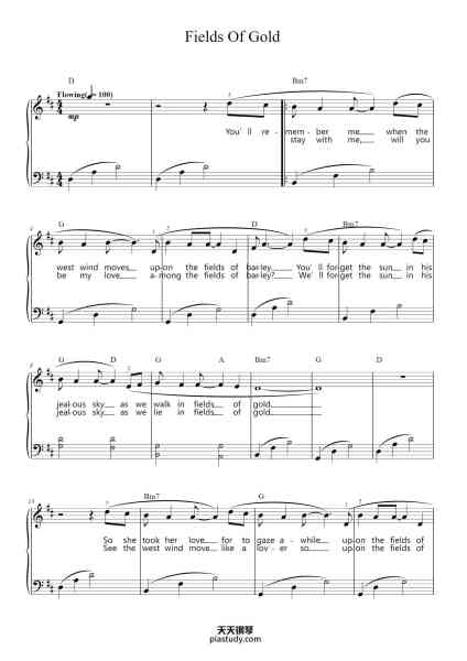 “Fields Of Gold”钢琴谱-Words and Music by
STING
Arranged by Phillip Keveren-免费下载-天天钢琴