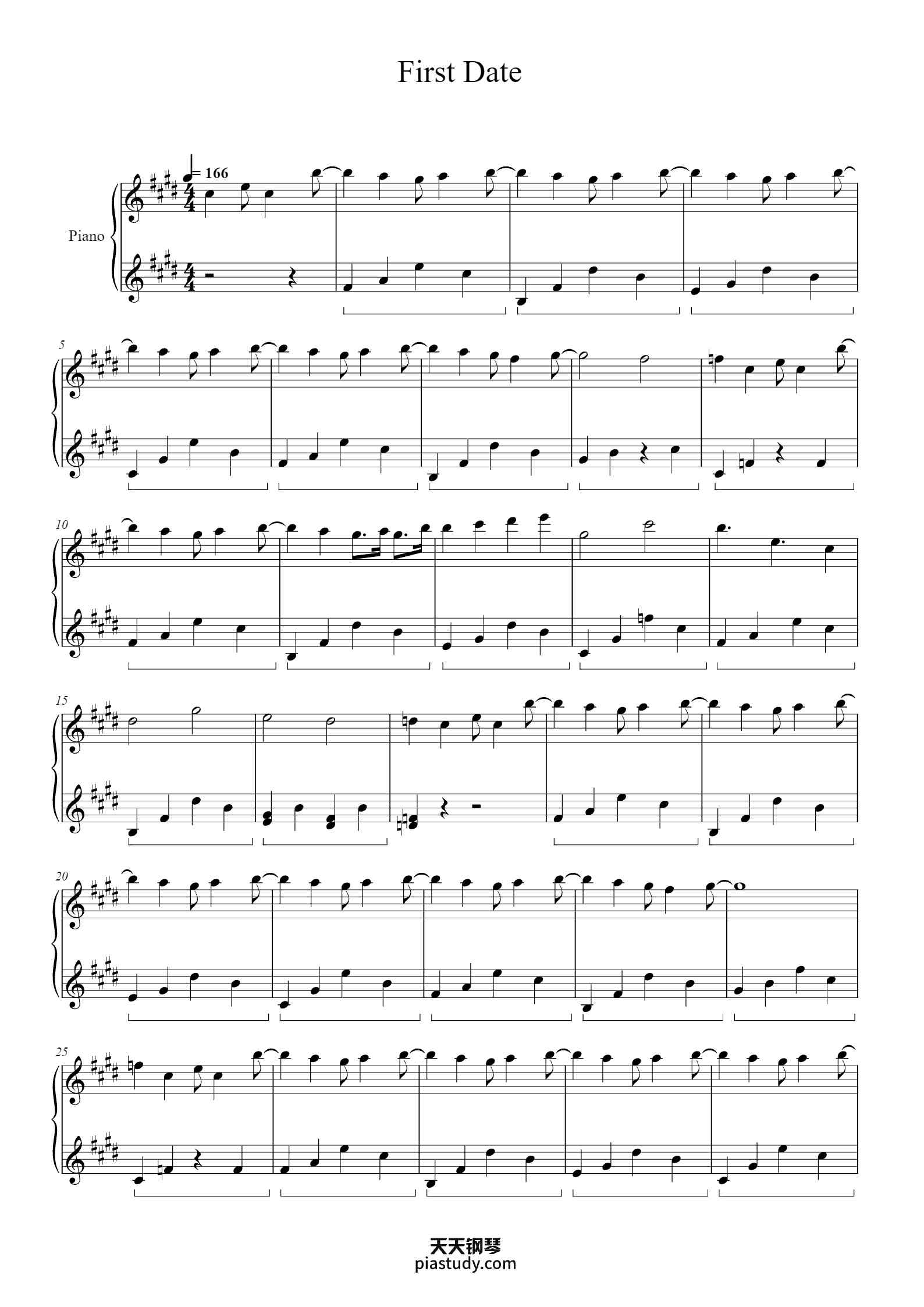 First Date钢琴谱 - Frad - free piano sheet music - PiaNoproblem