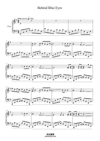 “Behind Blue Eyes”钢琴谱-Written by PETE TOWNSHEND-免费下载-天天钢琴