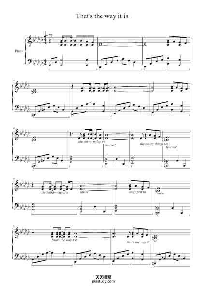 “That's the way it is”钢琴谱-Arranged by Steffan Kaye Transcribed by Jacob Smith-免费下载-天天钢琴