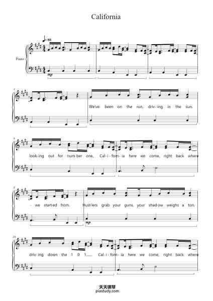 “California”钢琴谱-Phantom Planet-免费下载-天天钢琴