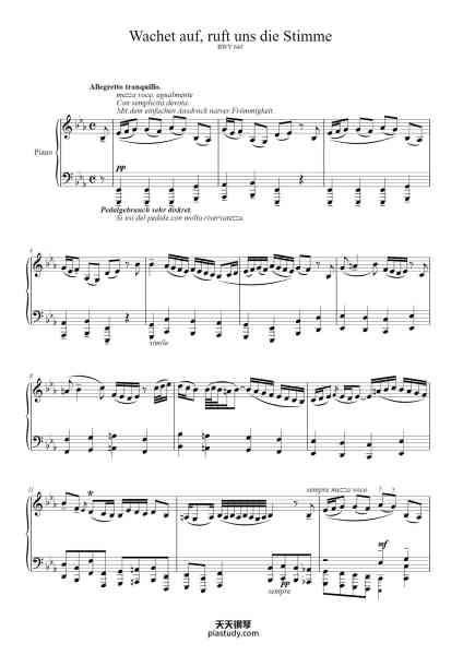 “Wachet auf, ruft uns die Stimme, BWV 645”钢琴谱-Bach, Johann Sebastian-免费下载-天天钢琴