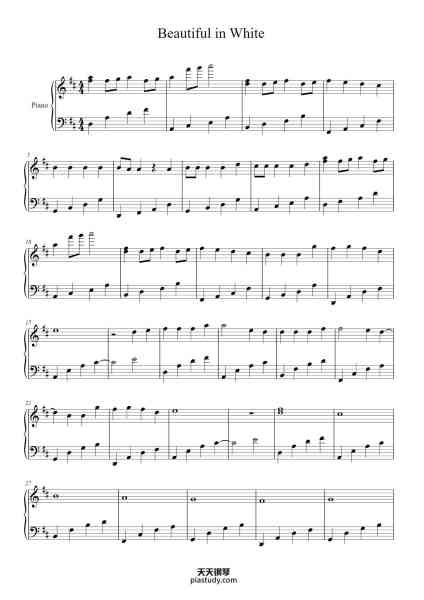 “Beautiful in White”钢琴谱-Arranged by Jun Sern
Transcribed by Kai Mun
-免费下载-天天钢琴