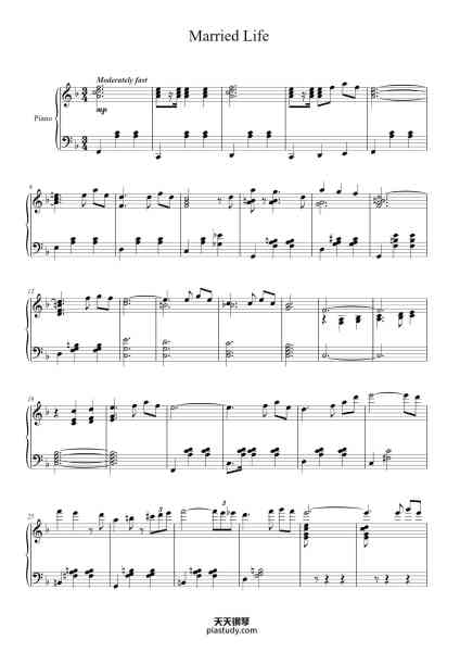 “Married Life (Theme from "Up")”钢琴谱-By MICHAEL GIACCHINO-免费下载-天天钢琴