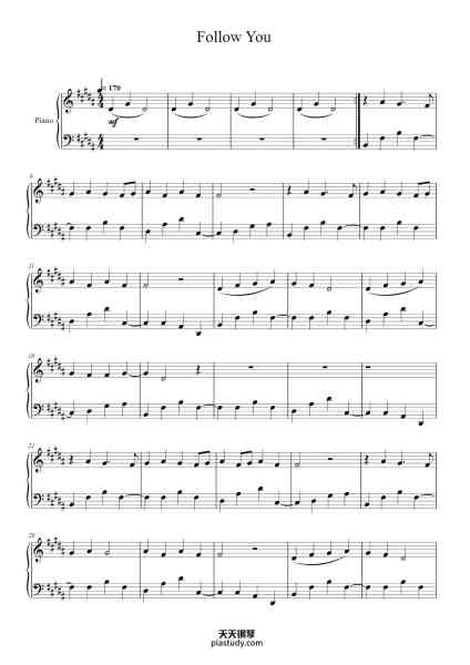 “Follow You”钢琴谱-Piano Arrangement by kathielaughs-免费下载-天天钢琴
