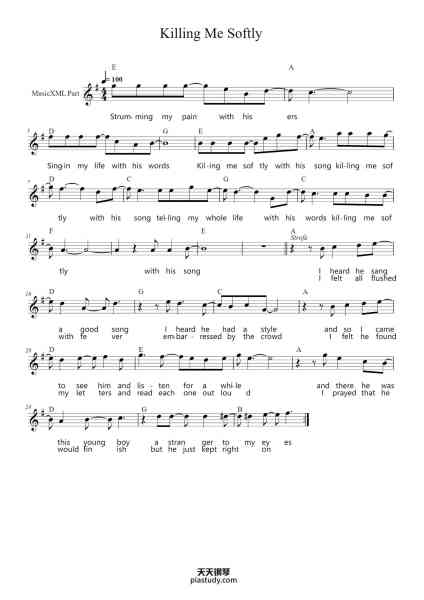 “Killing Me Softly”钢琴谱-Roberta Flack
The Fugees-免费下载-天天钢琴