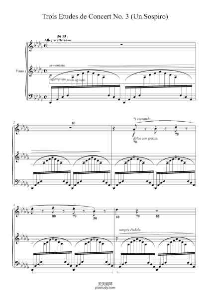 “Trois Etudes de Concert No. 3 (Un Sospiro)”钢琴谱-Liszt -免费下载-天天钢琴