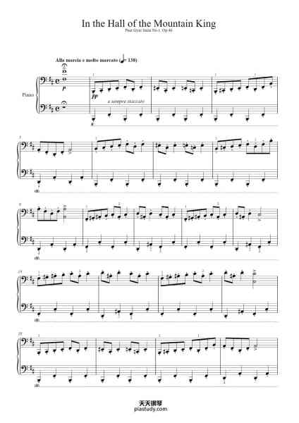 “In the Hall of the Mountain King from Peer Gynt, Op. 23”钢琴谱-Edvard Grieg-免费下载-天天钢琴