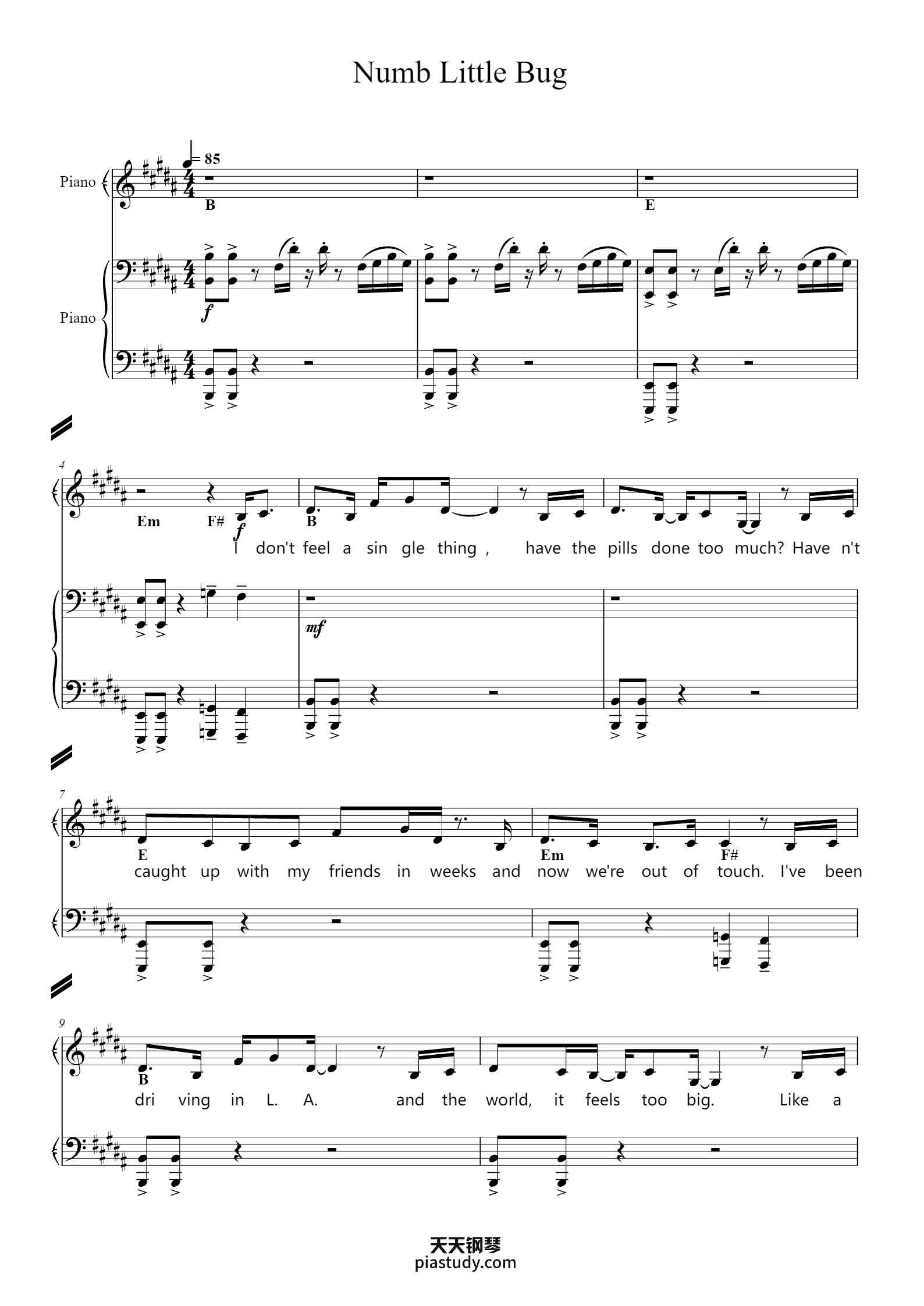 Numb Little Bug 弹唱版钢琴谱 - Emily Beihold - free piano sheet music ...