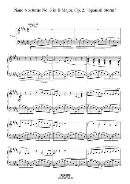 “Piano Nocturne No. 3 in B Major, Op. 2: "Spanish Storm"”钢琴谱-Canbins Orrol-免费下载-天天钢琴