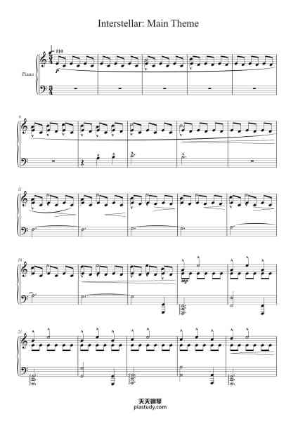 “Interstellar: Main Theme”钢琴谱-Arranged by: Noah Zhenfei
Original composer: Hans Zimmer-免费下载-天天钢琴