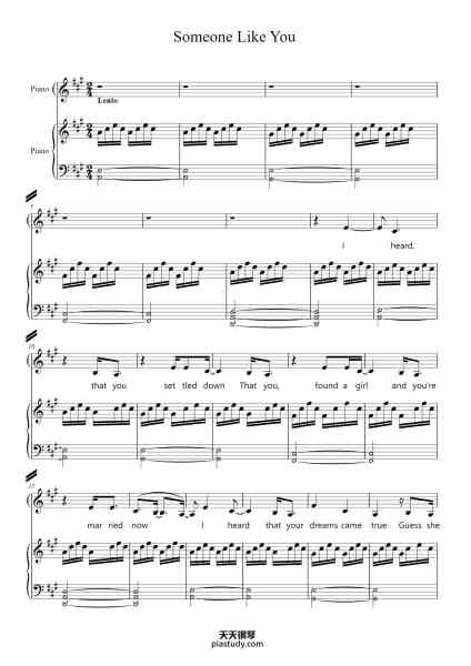 “Someone Like You -adele”钢琴谱-Adele Adkins/Dan Wilson-免费下载-天天钢琴