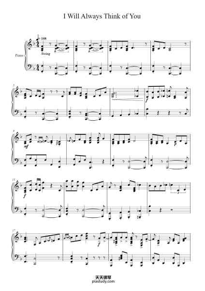 “I Will Always Think of You”钢琴谱-arr. by Aster
-免费下载-天天钢琴
