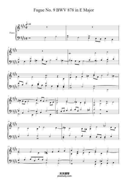 “Fugue No. 9 in E Major, BWV 878 from The Well-Tempered Clavier, Book II”钢琴谱-Johann Sebastian Bach (1685 - 1750)-免费下载-天天钢琴