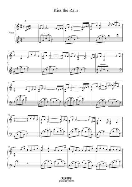 “Kiss the rain（Key C）”钢琴谱-Yiruma-免费下载-天天钢琴