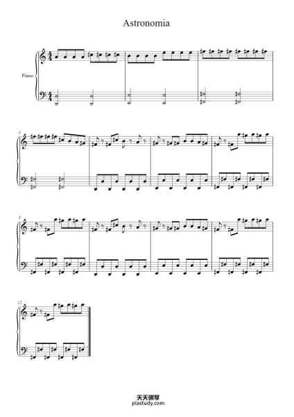 “Astronomia”钢琴谱-DJ Tiesto-免费下载-天天钢琴