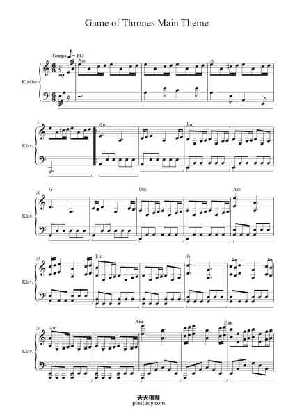 “Game of Thrones (Main Theme / Intro Theme)”钢琴谱-Hoodprice-免费下载-天天钢琴