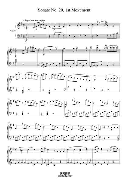 “Piano Sonata No. 20 in G Major, K. 283: I. Allegro”钢琴谱-Ludwig van Beethoven
(1770 - 1827)-免费下载-天天钢琴