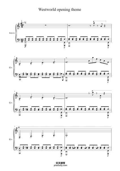 “Westworld opening theme”钢琴谱-Composed by Ramin Djawadi-免费下载-天天钢琴