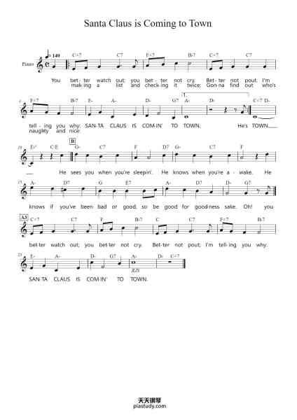 “Santa Claus is Coming to Town”钢琴谱-J. Fred Coots and Haven Gillespie-免费下载-天天钢琴