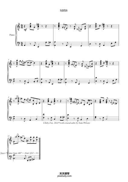 “sans. (from Undertale, for piano)”钢琴谱-Toby Fox Arr. Jester Musician*-免费下载-天天钢琴