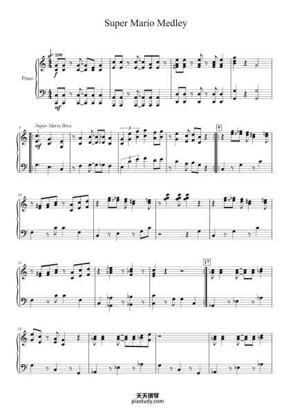 “Super Mario Medley”钢琴谱-Humeford Bedolph-免费下载-天天钢琴