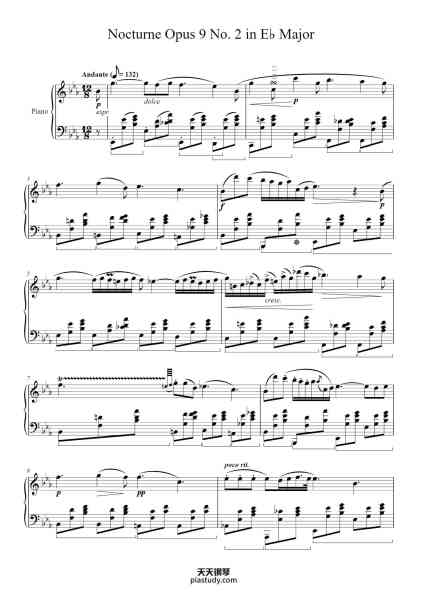 “Nocturne in E♭ Major, Op. 9, No. 2”钢琴谱-Frédéric François Chopin (1810–1849)-免费下载-天天钢琴