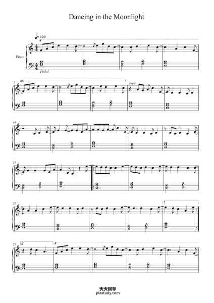 “Dancing in the Moonlight”钢琴谱-Toploader
Arranged by Sadie King
-免费下载-天天钢琴